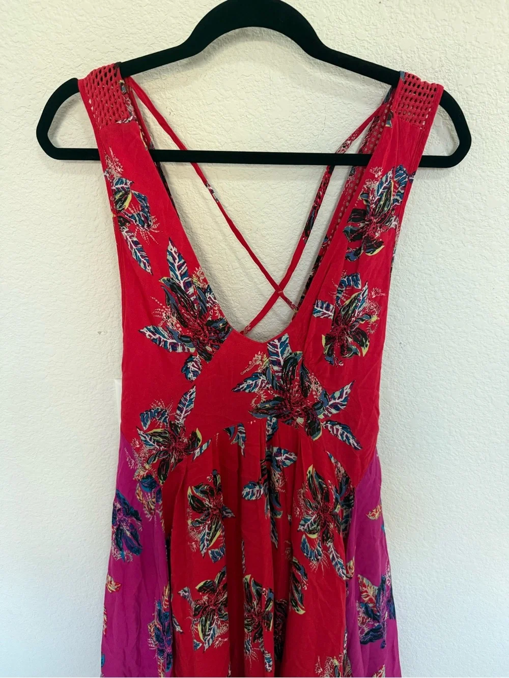 Free People Thought I Was Dreaming Open Back Red Pink Mini Swing Dress Sz XS